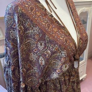 Elegant Brown Paisley Maxi Dress